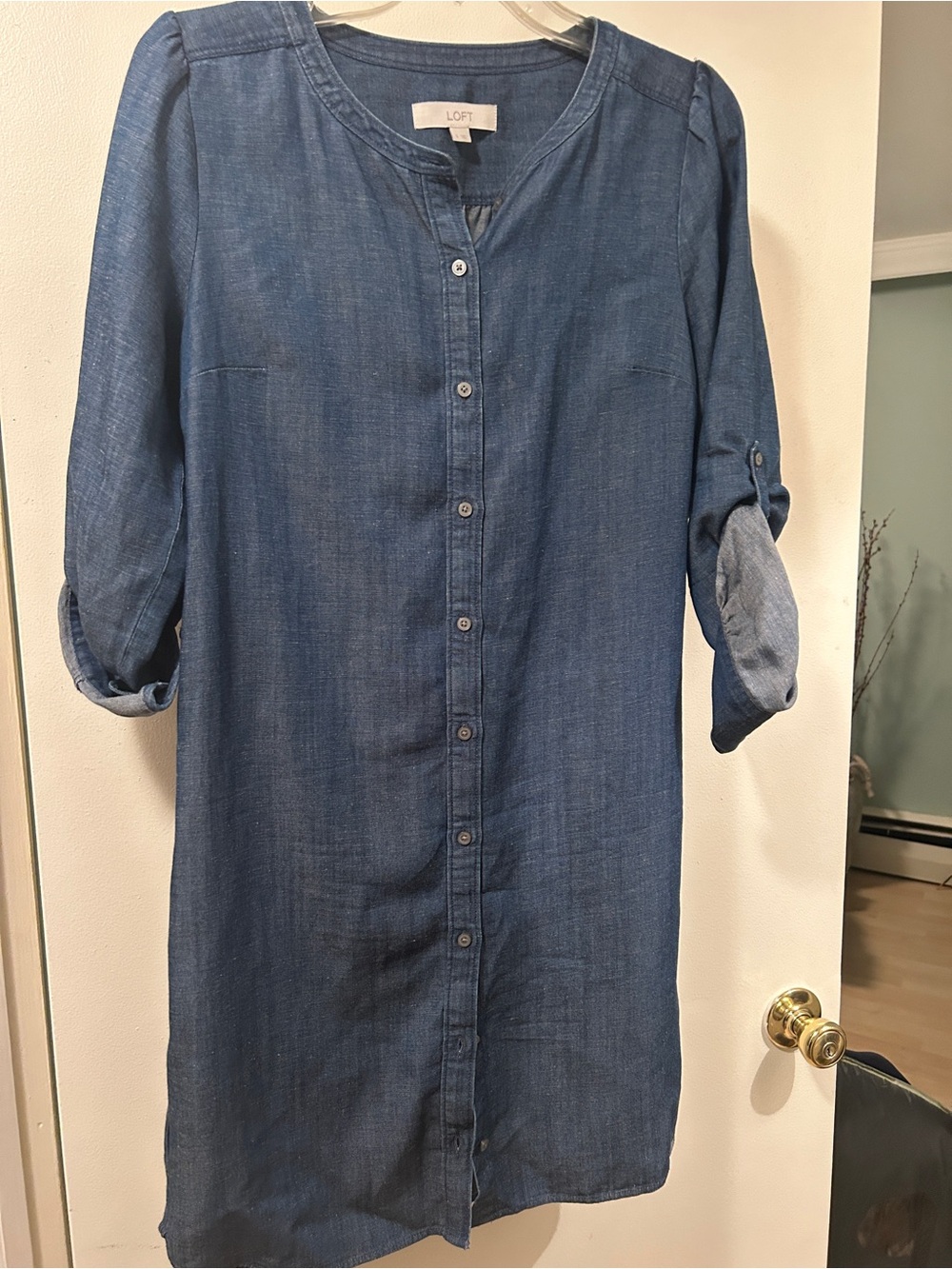 LOFT Indigo Blue Denim Button-Down Shirt Dress